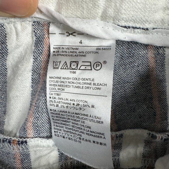 Banana Republic Pants Womens Sz 4 Blake Crop Striped Wide Leg Linen Blend Belted - Picture 13 of 13